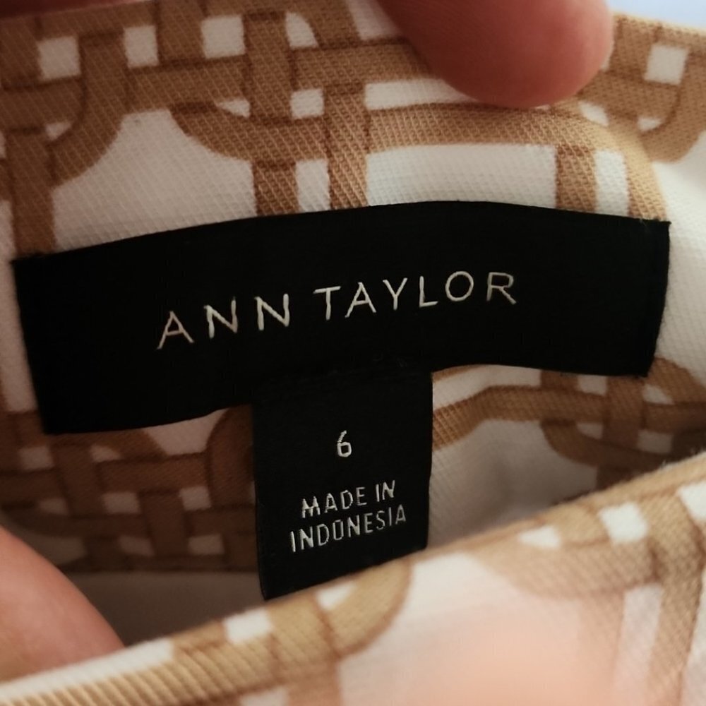 Ann Taylor Pleated Midi Skirt Size 6 Tan White Rattan Print A-Line Classic - Picture 5 of 6